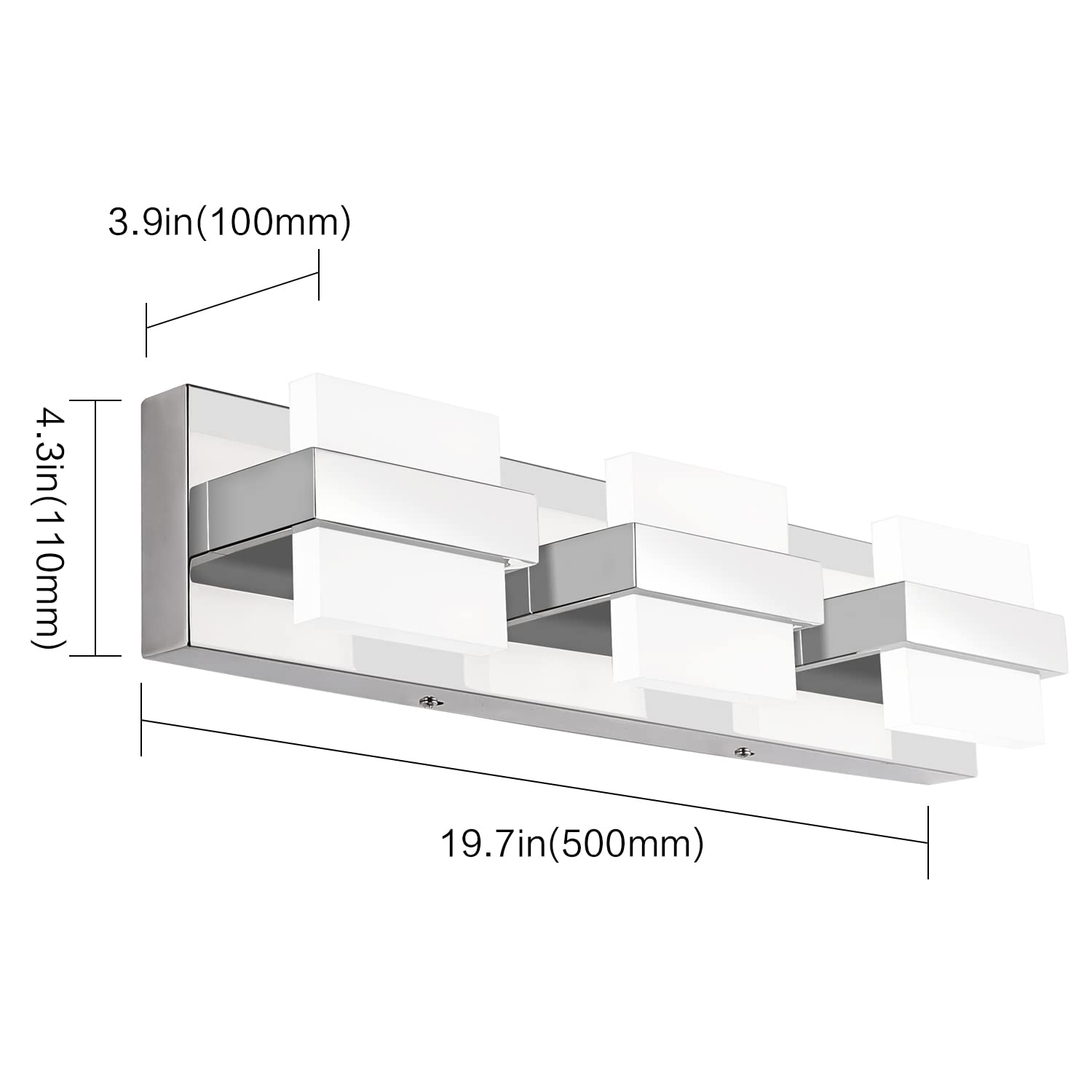 SOLFART Dimmable Bathroom Vanity Light Fixture, 3 Lights, Chrome, Stainless Steel, Model 7248-3T-WHL, Modern LED Over Mirror Lighting