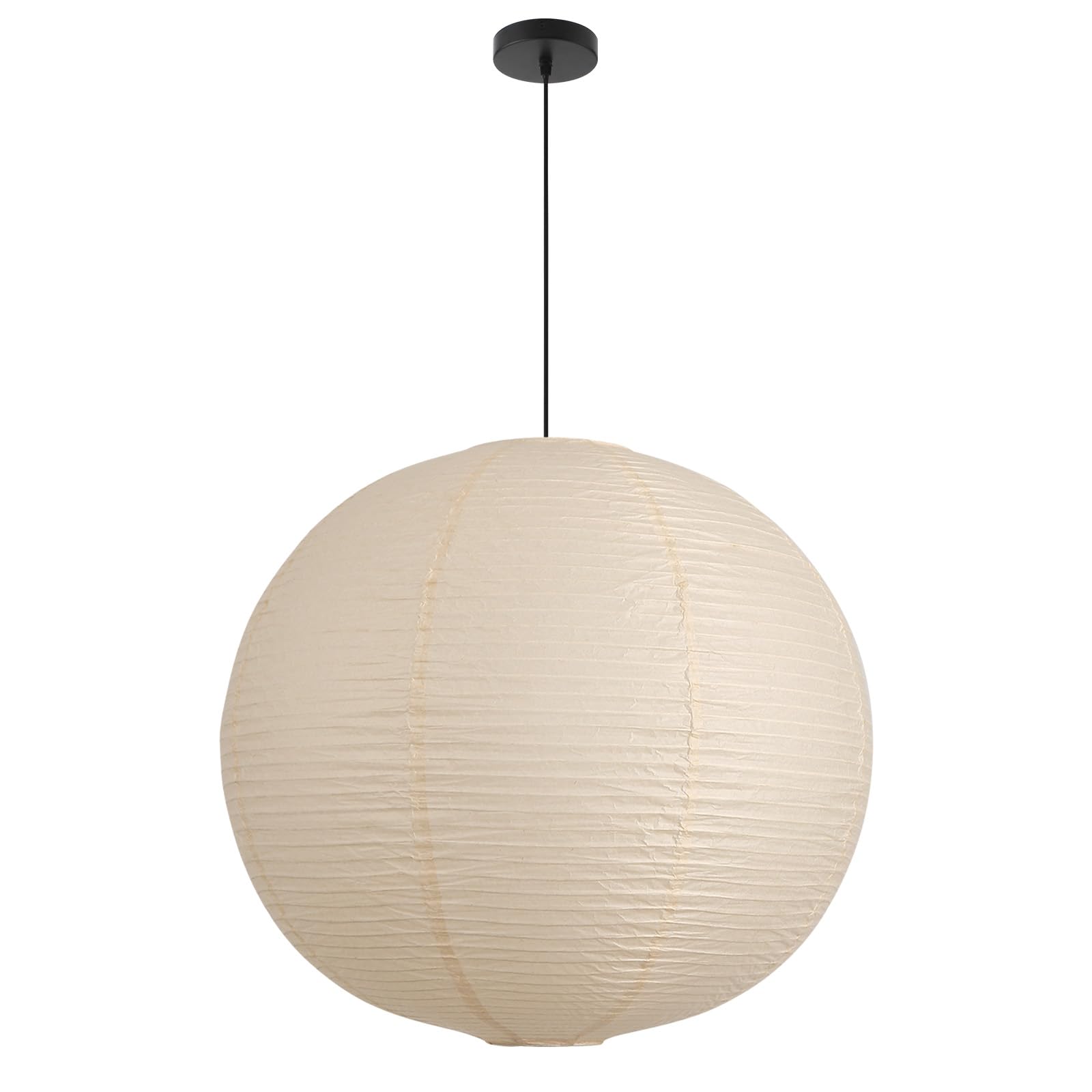 Fivemengo Large Paper Pendant Light with Cord and Canopy, 23.6in Off-White Rice Paper Hanging Lamp, Japanese Japandi Wabi Sabi L