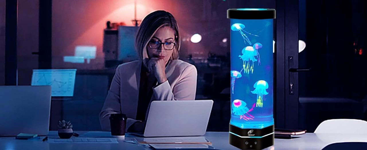 Lightahead Led Mini Desktop Jellyfish Lamp With Color Changing Light Effects. A Sensory Synthetic Jelly Fish Tank Aquarium Mood Lamp. Excellent Gift