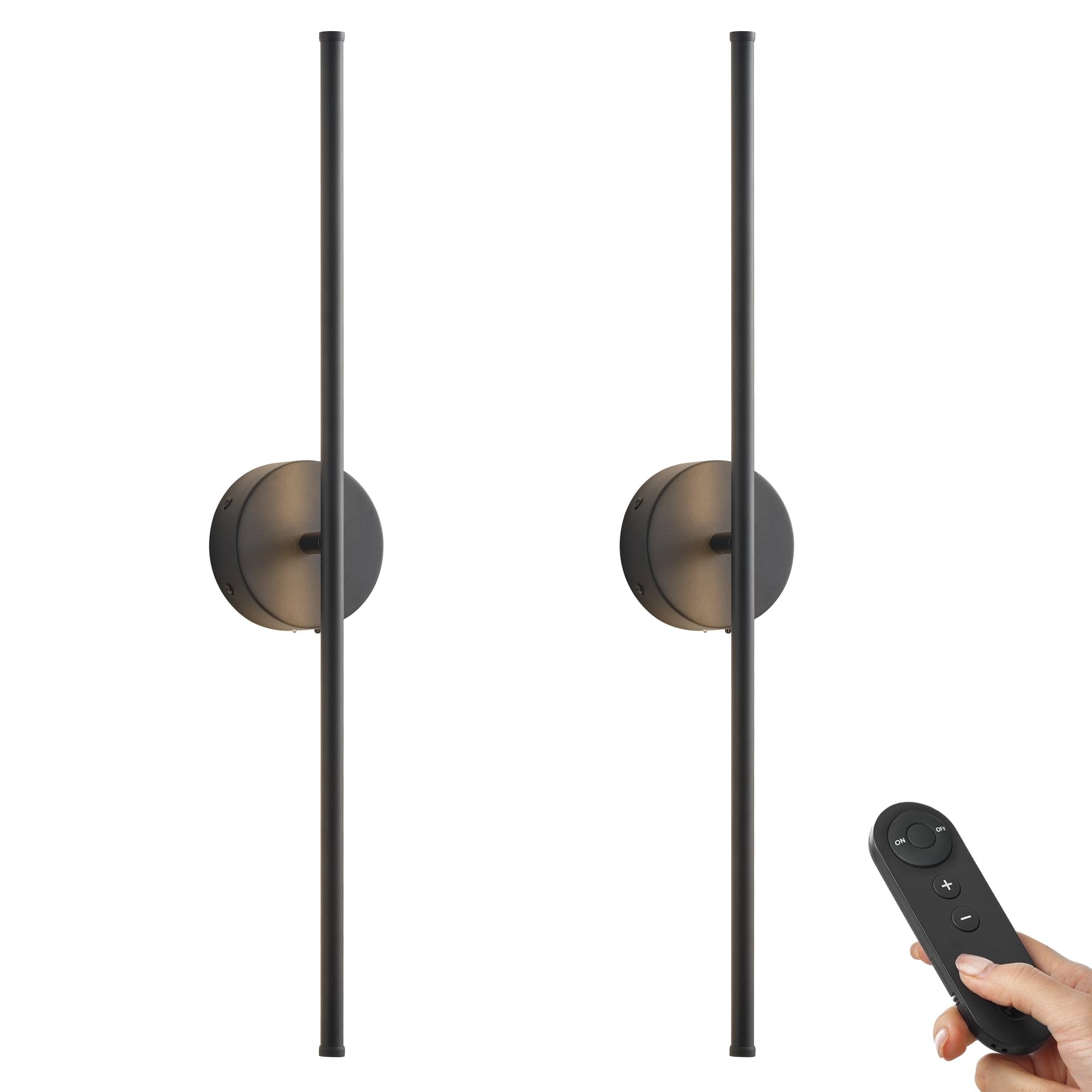 KARTOOSH Battery Operated Wall Sconces Set of Two, Dimmable, 28.3 Inch, Black, Metal, Model ZM217BBL70, 350° Rotate