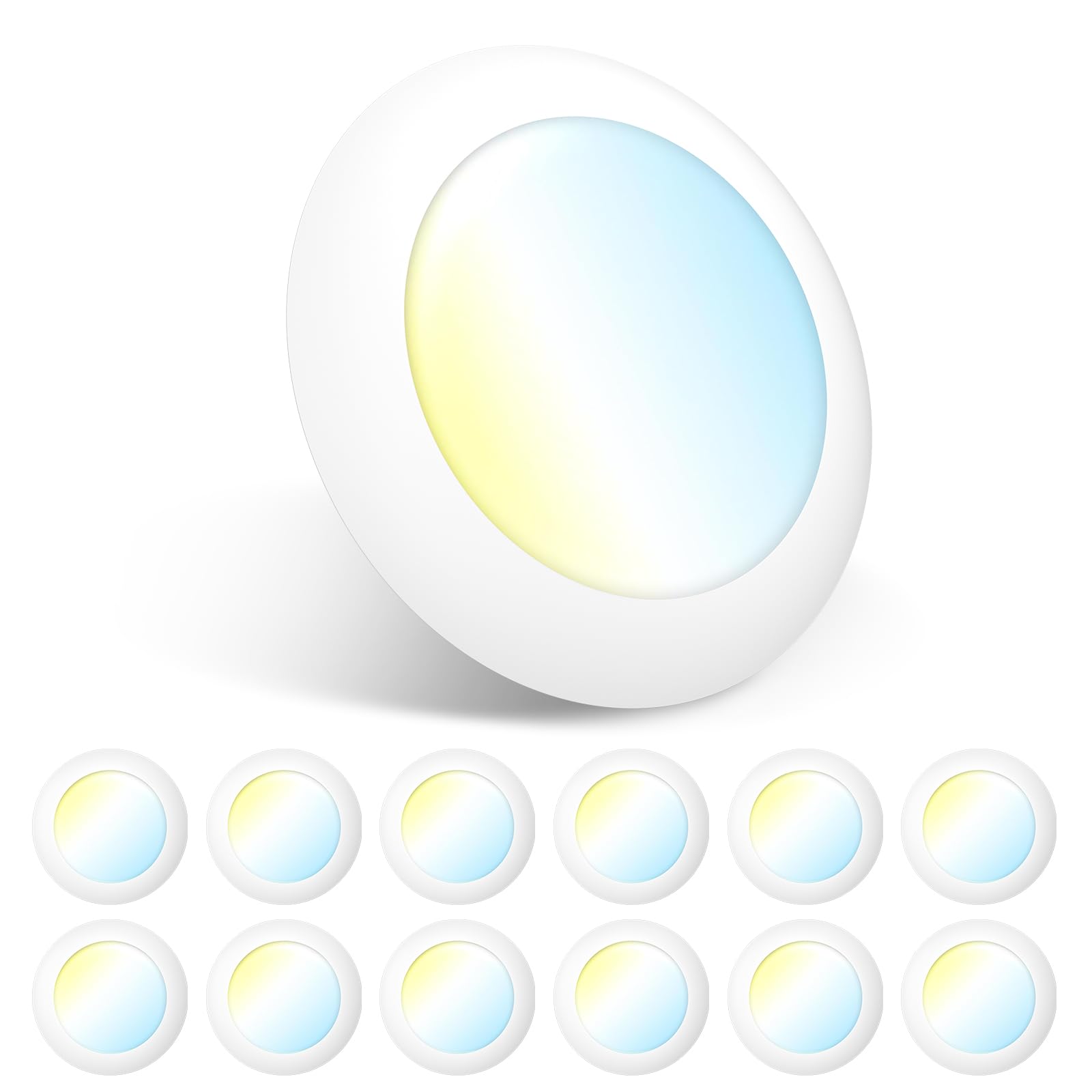 Amico 12 Pack 5/6 Inch Led Disk Lights, Dimmable Flush Mount Ceiling/Recessed Disc Lights, 2700K/3000K/4000K/5000K/6000K Selectable, 15W=110W, 1050Lm, Low Profile Surface Mount Can Lights, Etl&Fcc