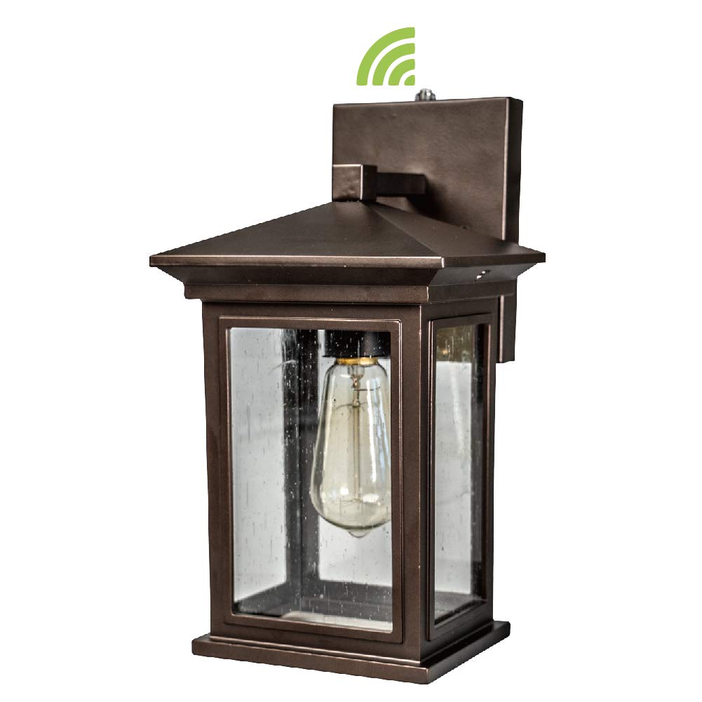 Jetima Outdoor Wall Light With Dusk To Dawn Photocell Sensor, Wall Sconce In Oil Rubbed Bronze (Orb) Finish With Clear Seeded Gl