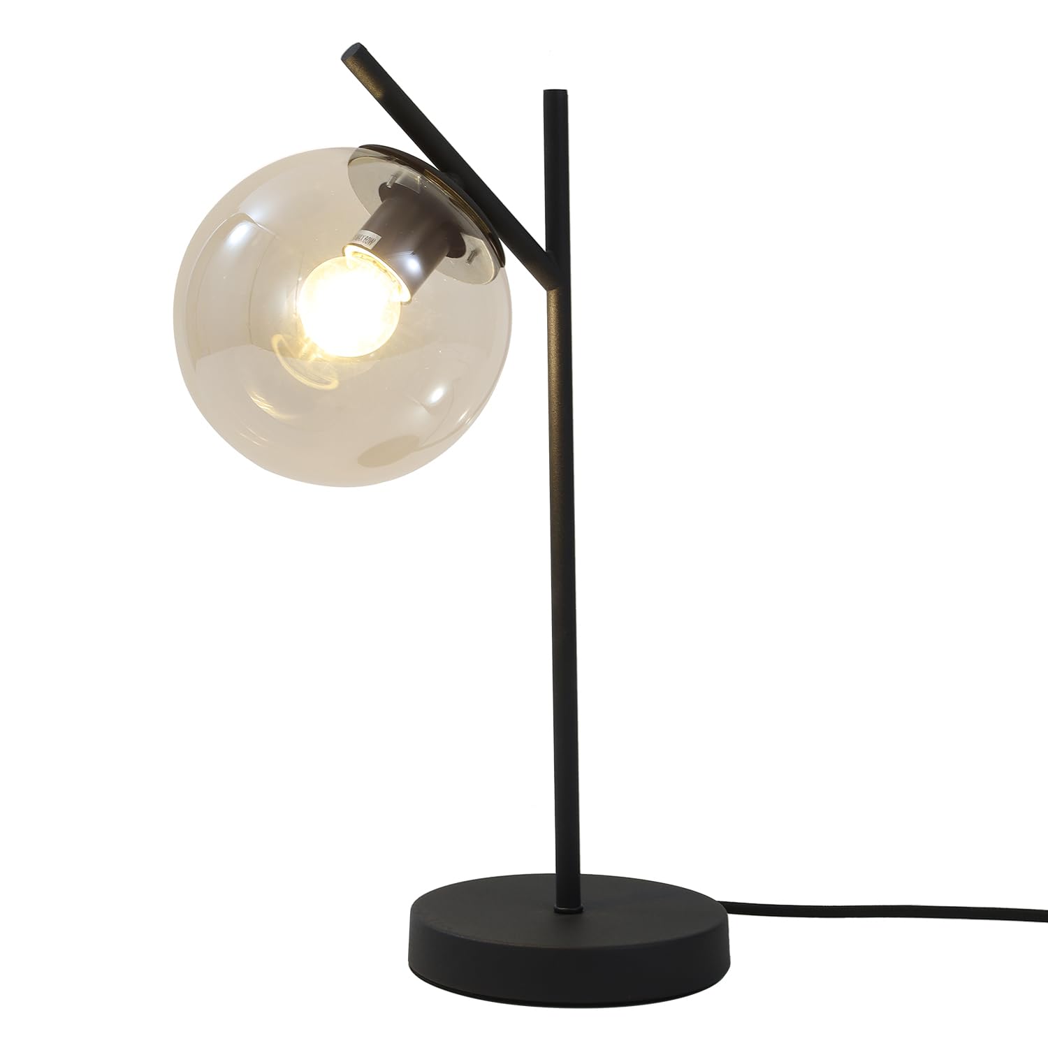 Fulesi Mid Century Table Lamp Vintage Bedroom Desk Lamp Black Nightstand Table Lamp Contemporary Clear Glass Globe Table Lamp Fo