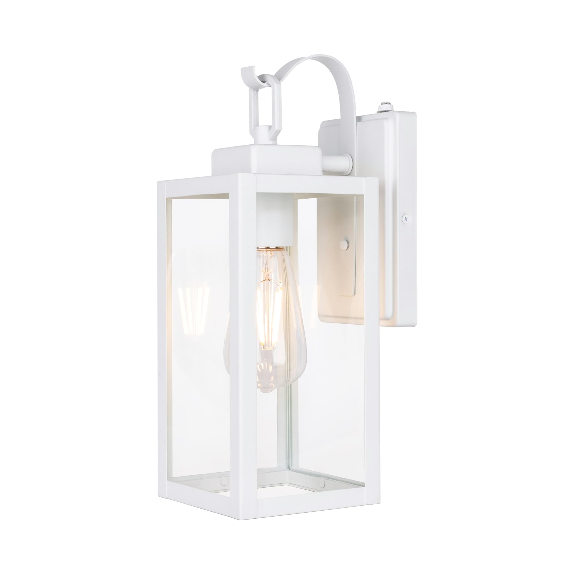 Gruenlich Dusk to Dawn Outdoor Wall Lantern, LED Sconce, Metal Housing, White Finish, E26 Base, Model GR-WL004D2D-WT