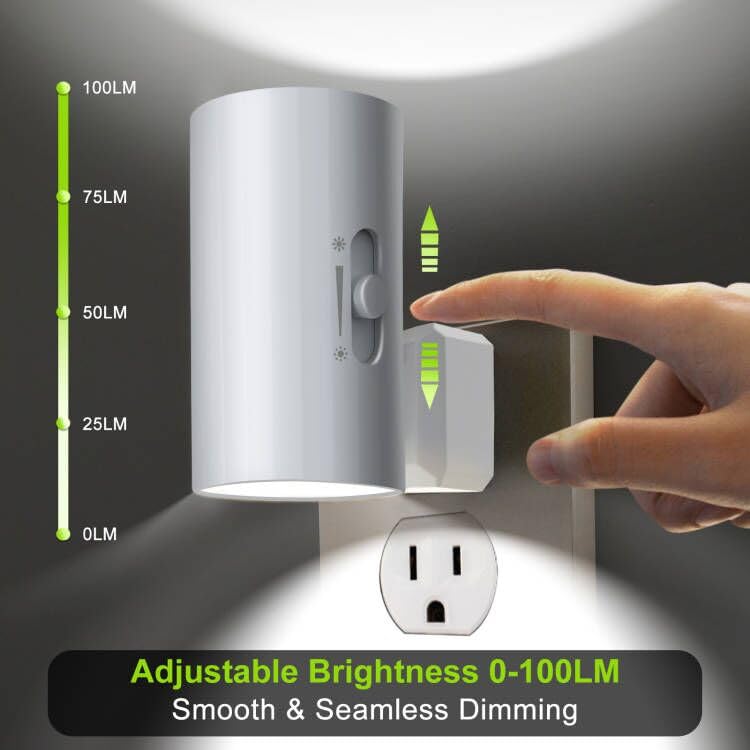 Night Light, Led Night Lights Plug Into Wall, Sensor Dusk To Dawn, 0-100 Lm Dimmable Night Lights, 5000K Daylight White, Modern Night Lights For Bathroom Bedroom Kitchen Toilet Hallway, 2 Pack