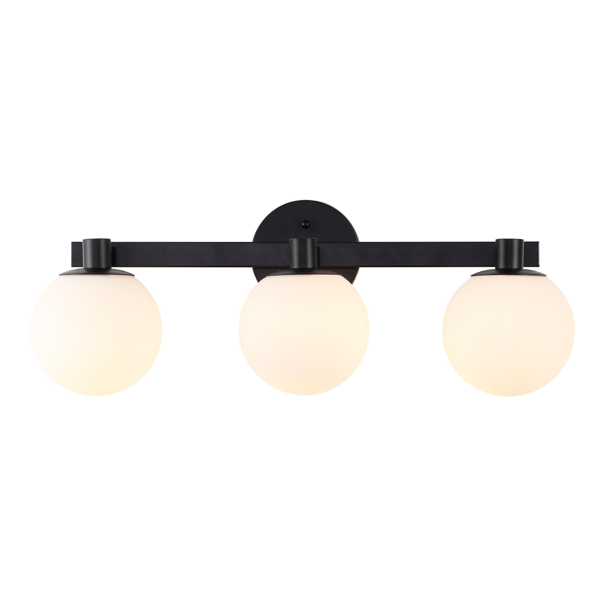 JONATHAN Y 24 Black/White Modern Globe LED Vanity Wall Sconce Light, White Frosted Glass Shade, Mid-Century Art Deco Wall Lamp f