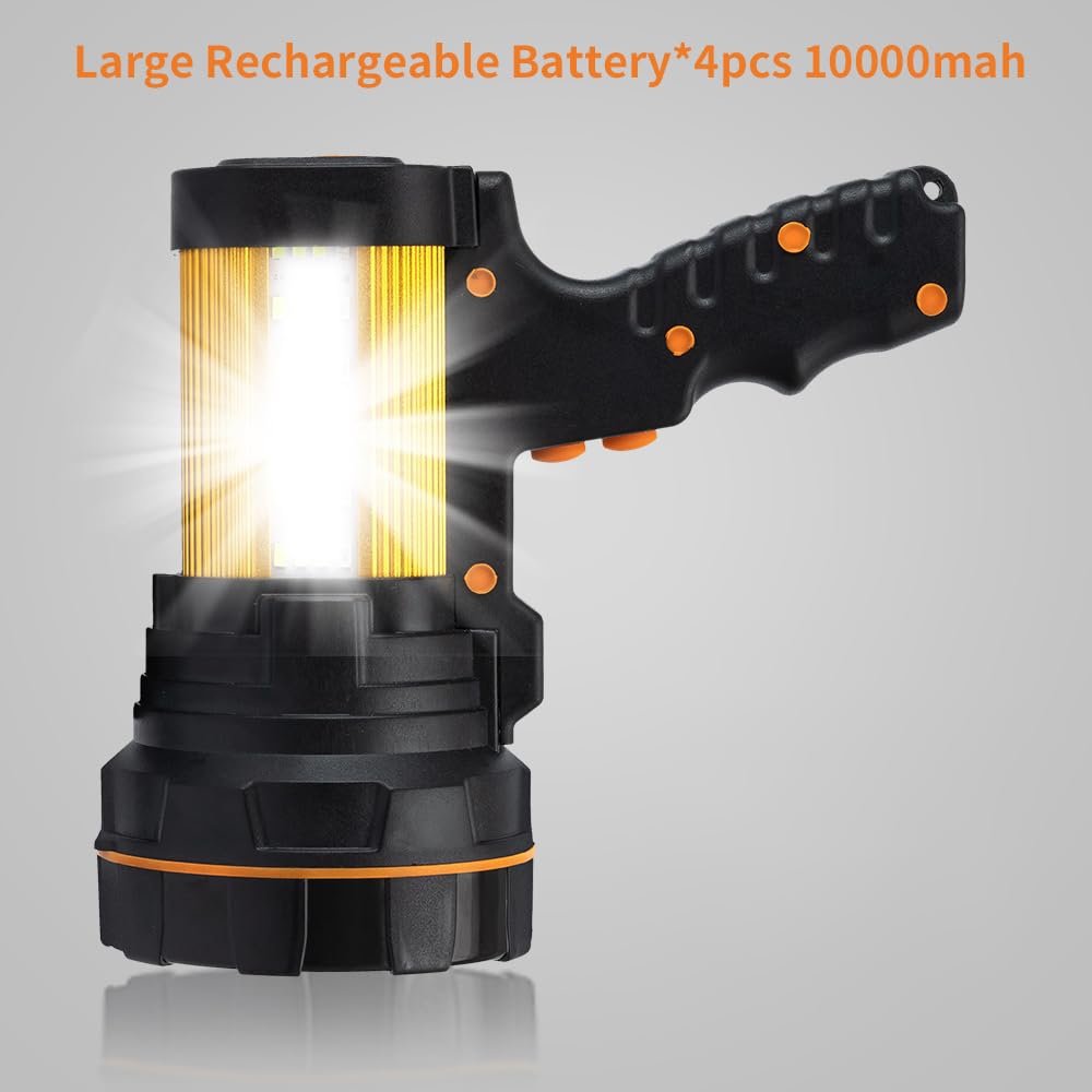 GEPROSMA F20 Cordless Handheld Spotlight, Super Bright LED Flashlight, Rechargeable, Aluminum Alloy, Black Golden Color