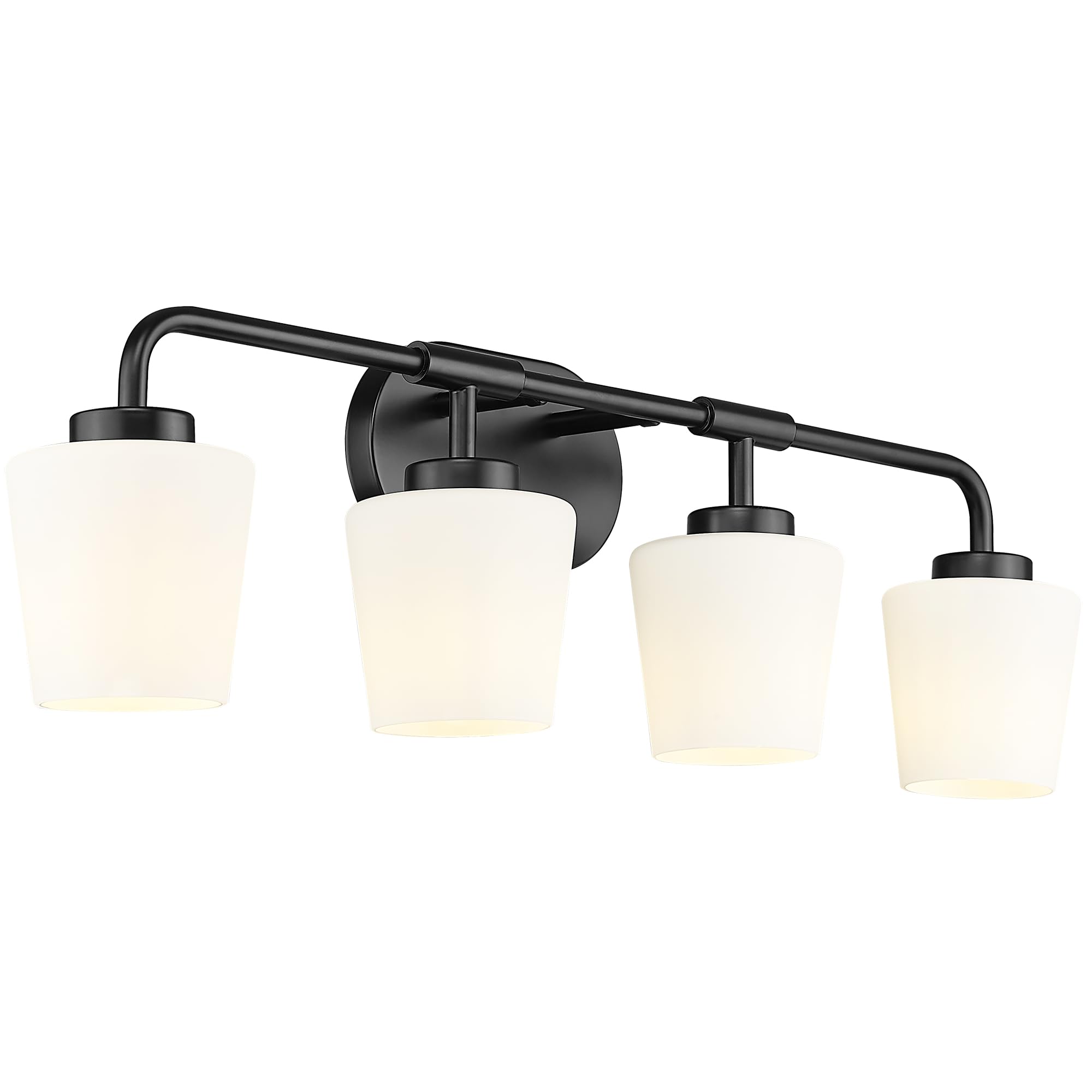 Audickic Bathroom Light Fixtures Over Mirror, 4-Light Matte Black Vanity Lighting Fixtures With Milk White Glass, Vintage Farmhouse Wall Sconces Lighting, Ad-22004-4W-Bk