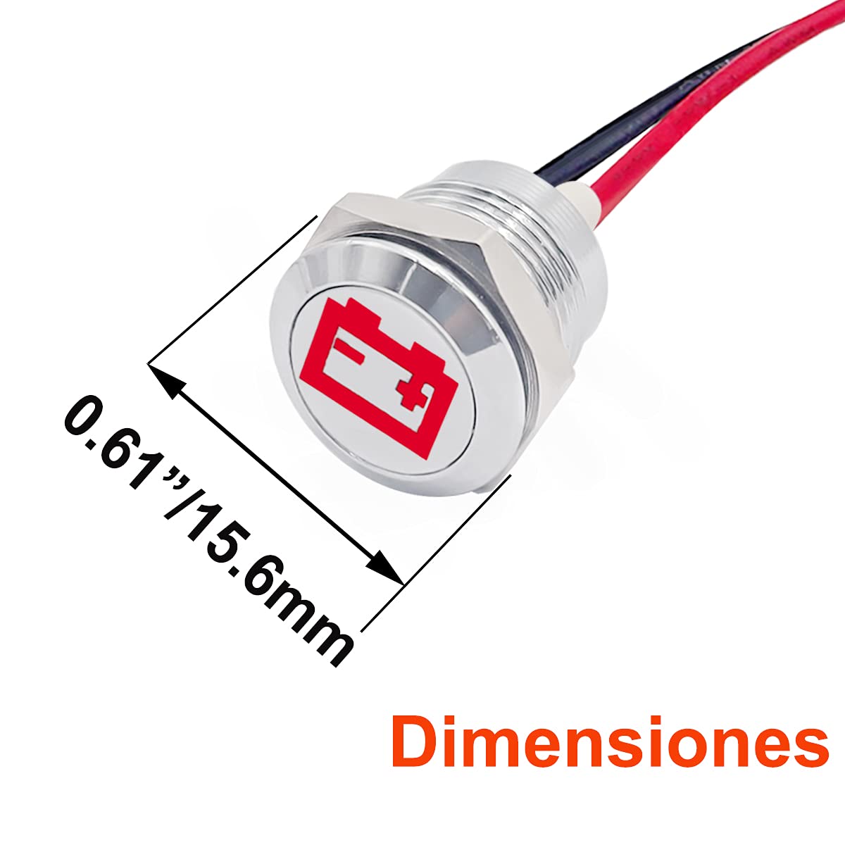 Taiss Led Indicator Pilot Dash Light (Battery/Alternator Warning) Red, 1/2''(12Mm)12V Led Metal Signal Indicator Light.F-009-Dc-