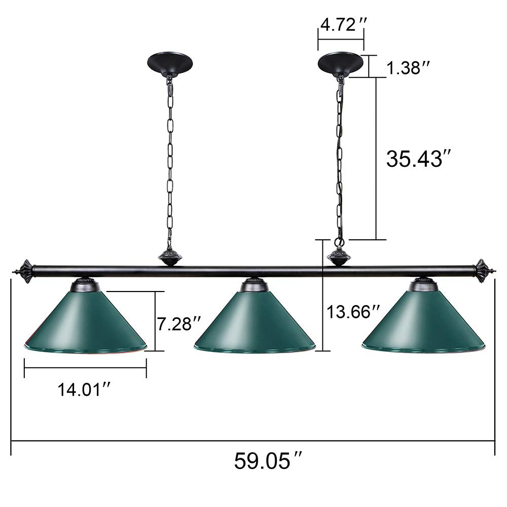 Wellmet Pool Table Light, 59Hanging Billiard Lights, Adjustable Kitchen Island Lighting Fixture For Billiard Bar Table, Green