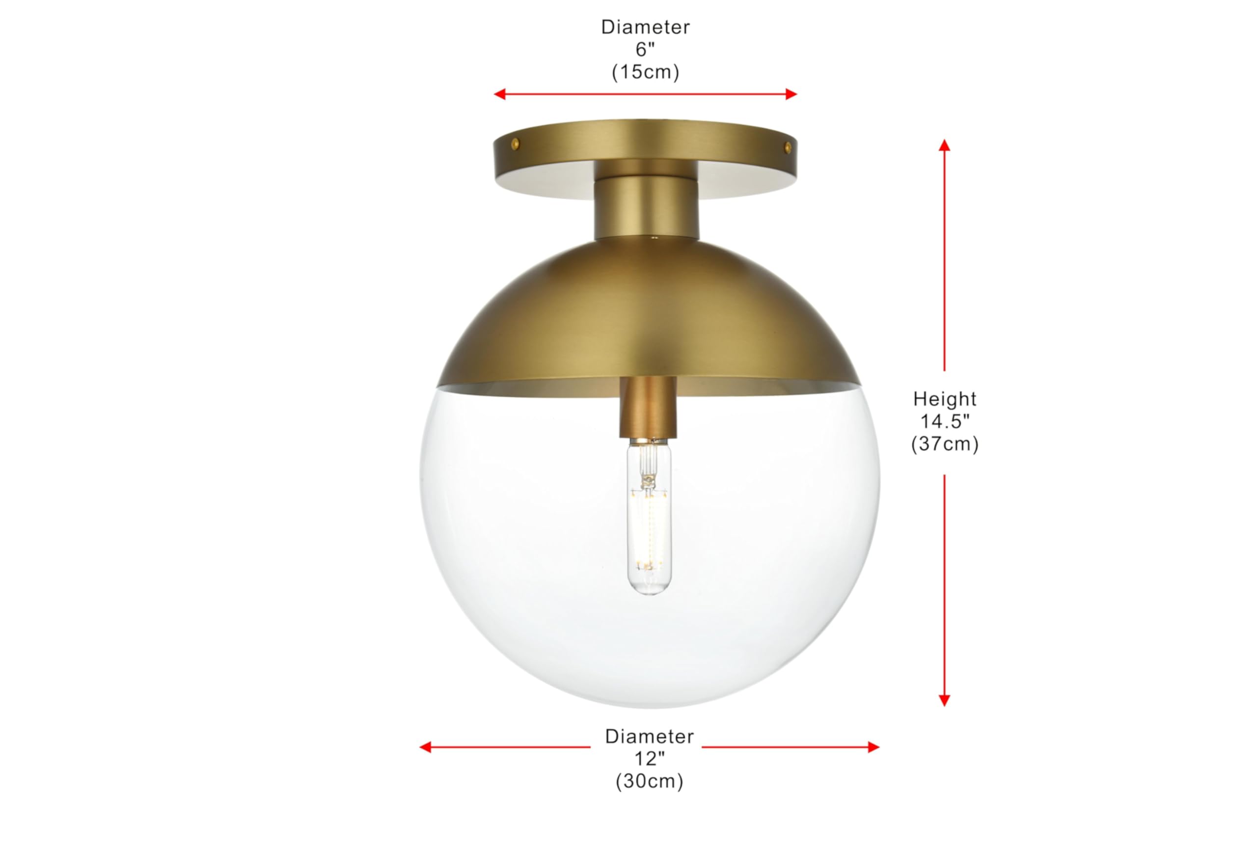Living District Eclipse 1 Light Brass Flush Mount with Clear Glass