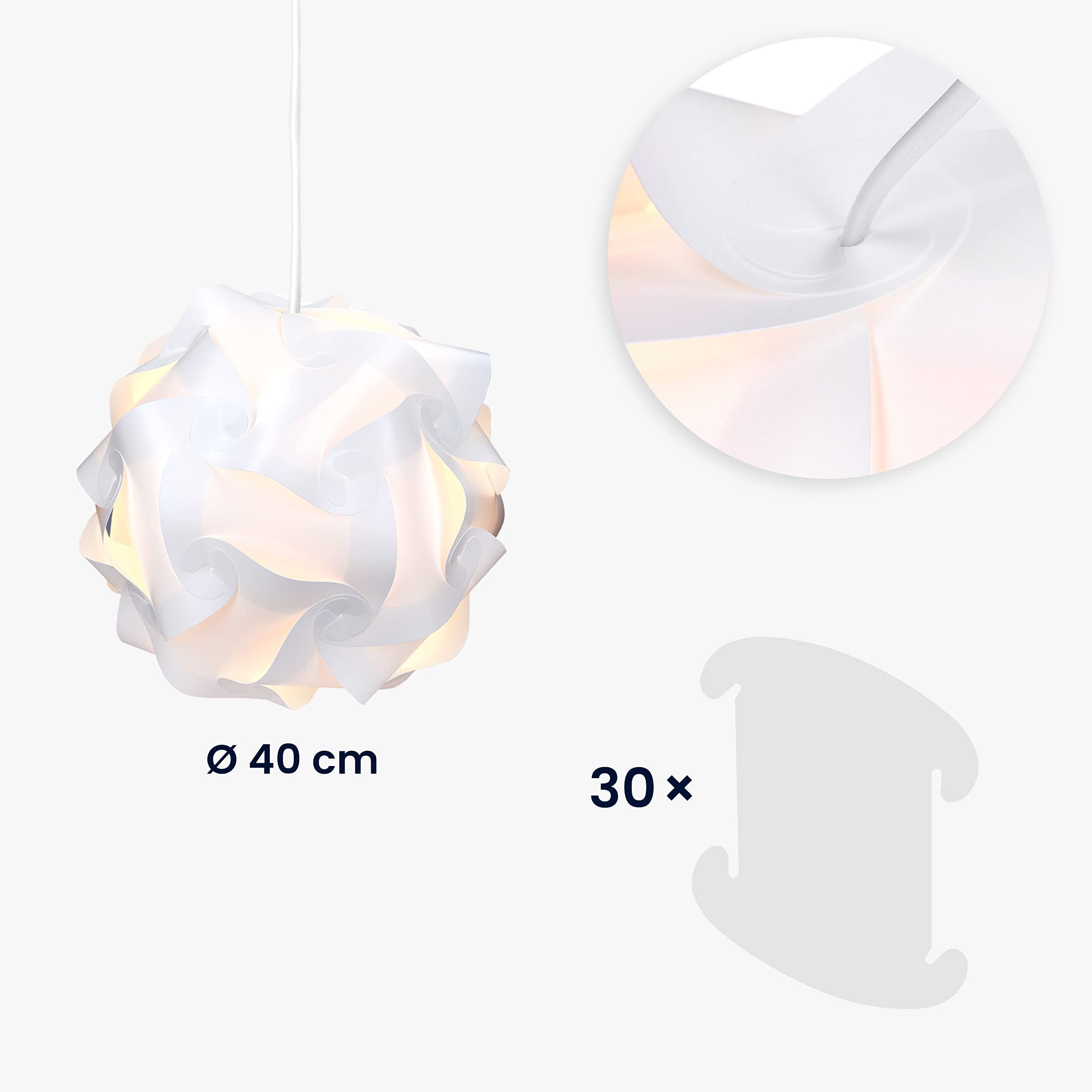 kwmobile DIY Puzzle Lamp Shade, Modern IQ Jigsaw Light, 30 Pieces, XL Size, White, Model 39225_m000096