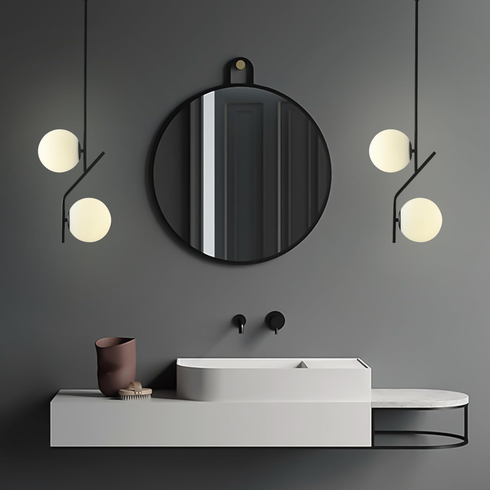 SeeU Modern Pendant Light Fixture - Black Globe Chandelier for Kitchen Island, Dining Room, Bedroom - Model CH017PBW