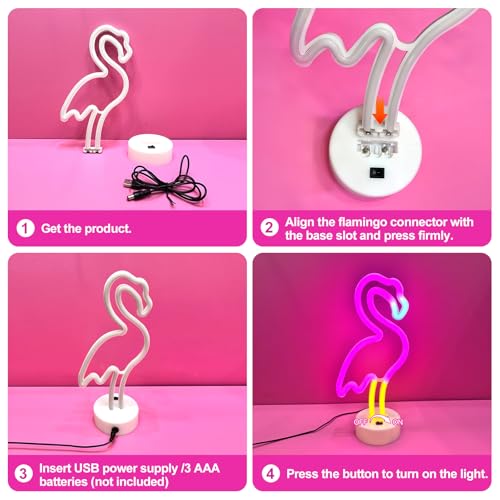 UrsaMajor Neon Signs 2 Pack - Pink Flamingo & Palm Tree, USB/Battery Powered, Energy Efficient Decor for Bedroom, Party, Office, Valentine Gifts