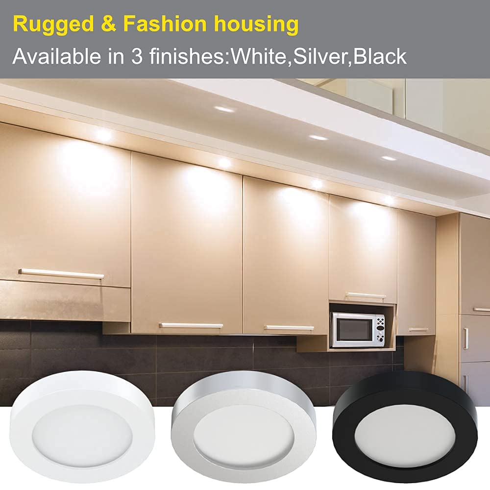 VST Under Cabinet Lighting 12V 2W Puck Light, Wireless Dimmer, Black 6 Pack, 4000K, Recessed or Surface Mount, Model 026