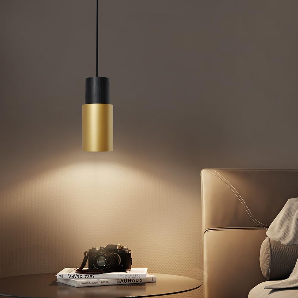 Duhu Gold Pendant Light,Modern Black Kitchen Island Light,Vintage Wood Hanging Lamp,Height Adjustable,Pendant Light Fixture For