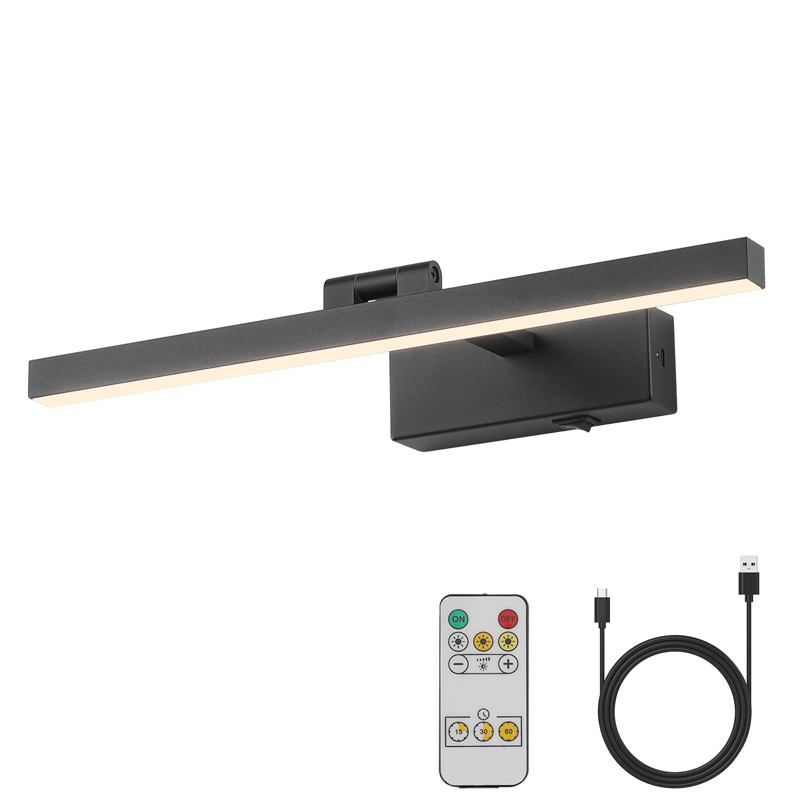 Joosenhouse Picture Light, Battery Powered, Dimmable, Wireless, 15.75in, Black, Model 7110-420-B, Adjustable Swing Arm