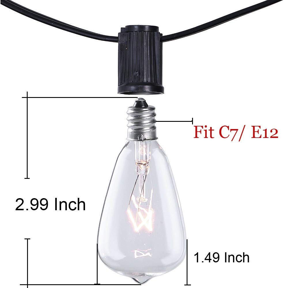 Abeja ST38 String Lights with 10 Vintage Bulbs, E12 Socket, UL Listed, 10Ft, Black
