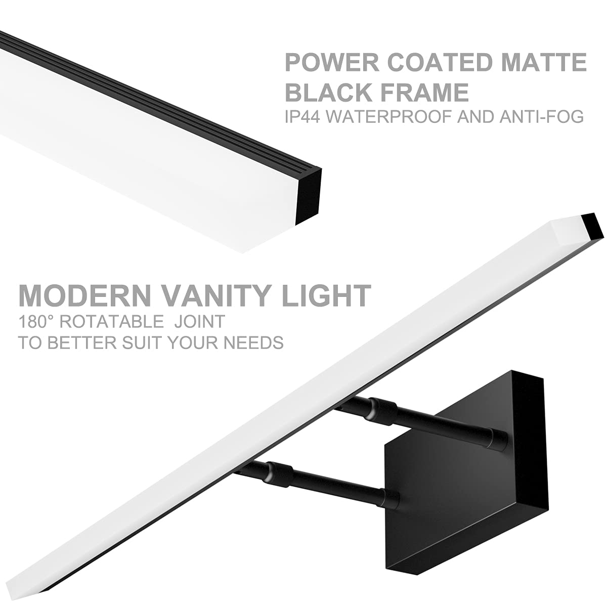 Aipsun 31.5 Inch Modern Black Vanity Light Adjustable Bathroom Light Fixtures Over Mirror Rotatable Vanity Lighting 5500K