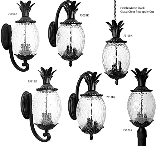 Acclaim Lighting | 7517Bk | Lanai Collection | Large Outdoor Post Mounted Pineapple Dimmable Lantern | Durable Anti-Rust Cast Aluminum | Three Light In Matte Black | Showcases Style And Hospitality