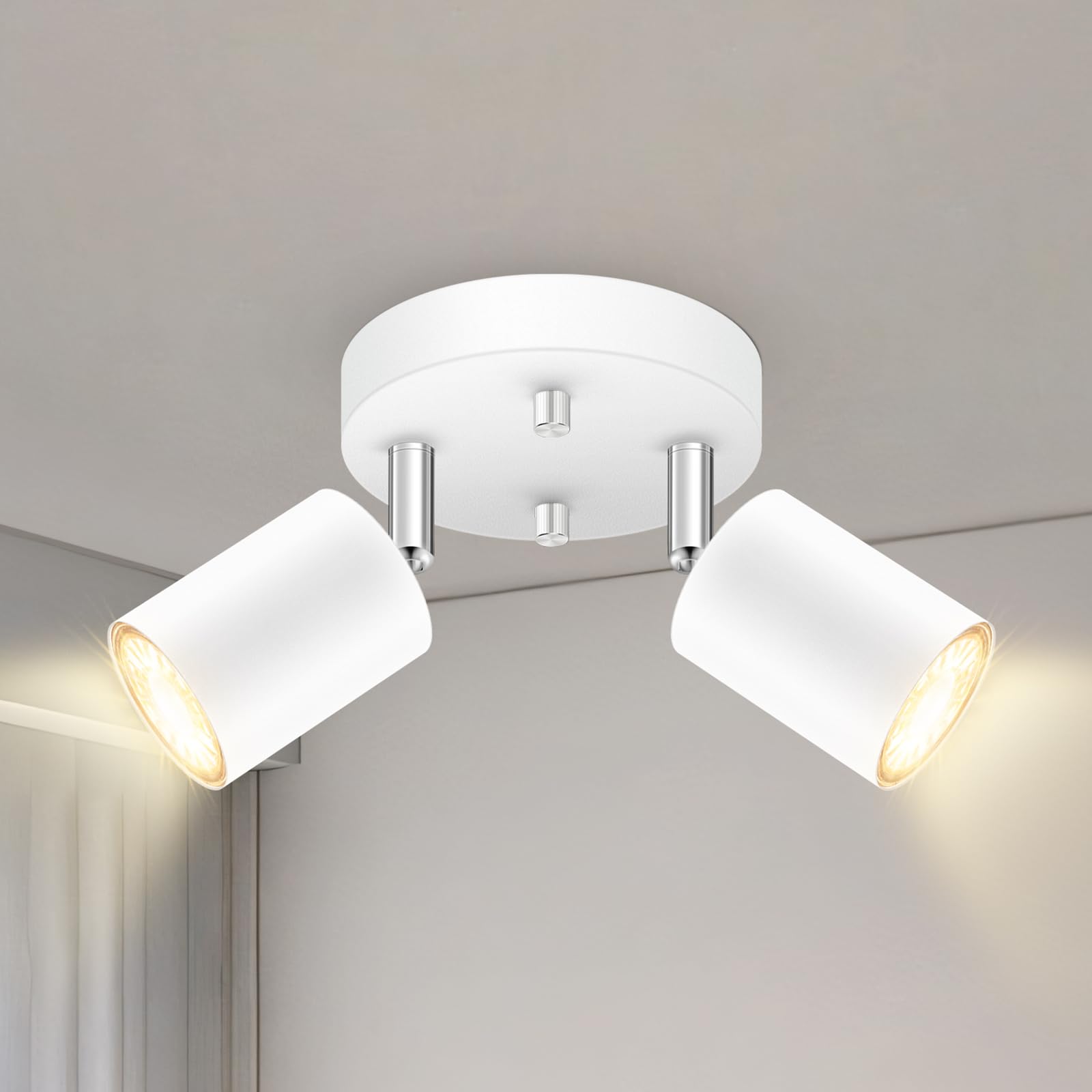 2 Light Track Lighting Fixtures Ceiling  Matte White Round Directional Ceiling Spotlight  Gu10 Flush Mount Track Fixture  Flexibly Rotatable Light Head For Kitchen/Living Room  Bulb Not Included