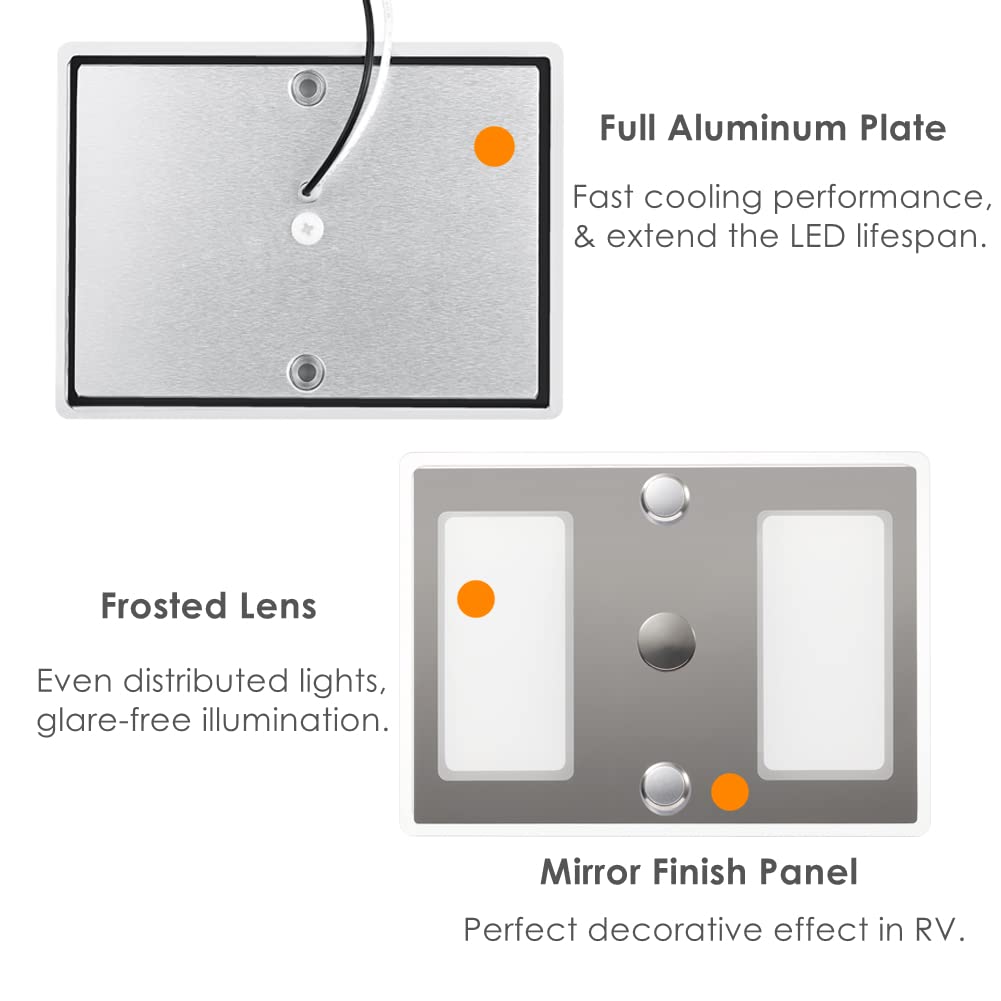 Acegoo Rv Led Ceiling Light 12V Acrylic Panel Light With Touch On/Off Dimming Switch For Camper Van Truck Trailer Cabin Interior Ceiling Under Cabinet Galley Lighting 2-Pack (Cool White, Small)