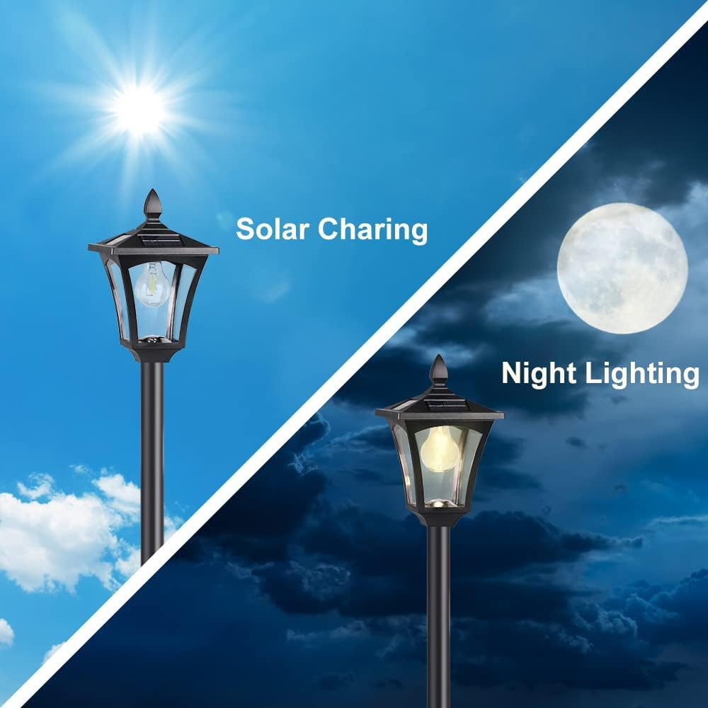Suponar 70&quot; Solar Lamp Post Light - Waterproof Outdoor Decor, Warm White, Steel & Glass