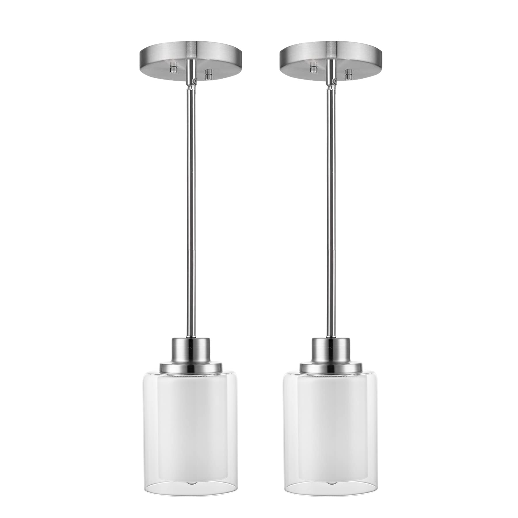 Eidonta 1-Light Mini Pendant Light Fixtures, 2-Pack Modern Hanging Ceiling Light, Adjustable Height, Brushed Nickel Pendant Ligh