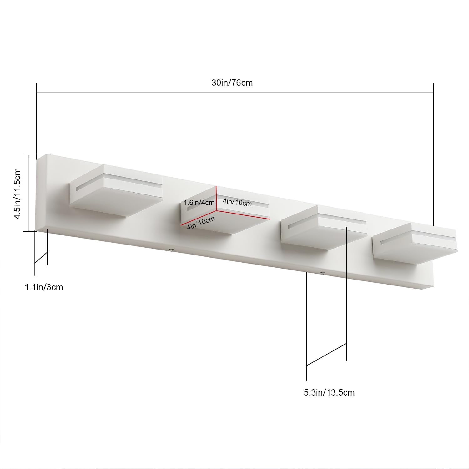 SineRise LED Bathroom Vanity Light Fixtures, 4-Light 30-Inch, Matte White, Model 9553E, Modern Acrylic, Non-dimmable