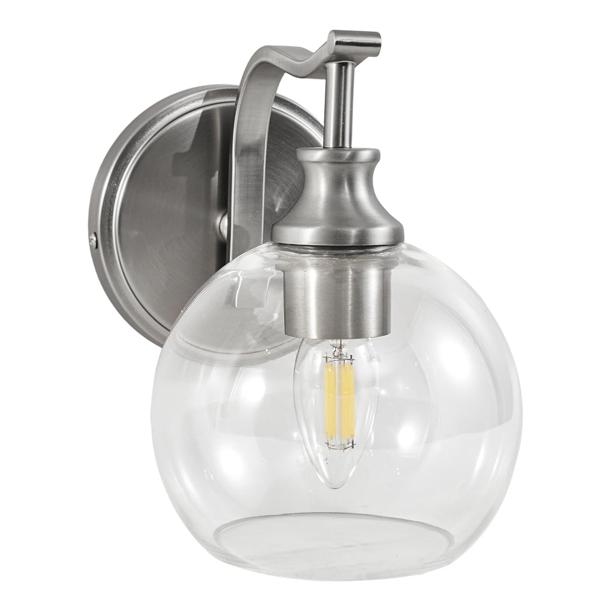 ANDY STAR Brushed Nickel Bathroom Light Fixtures, 1-Light Vanity Lights, Modern Bathroom Wall Sconces Lighting with Globe Clear 