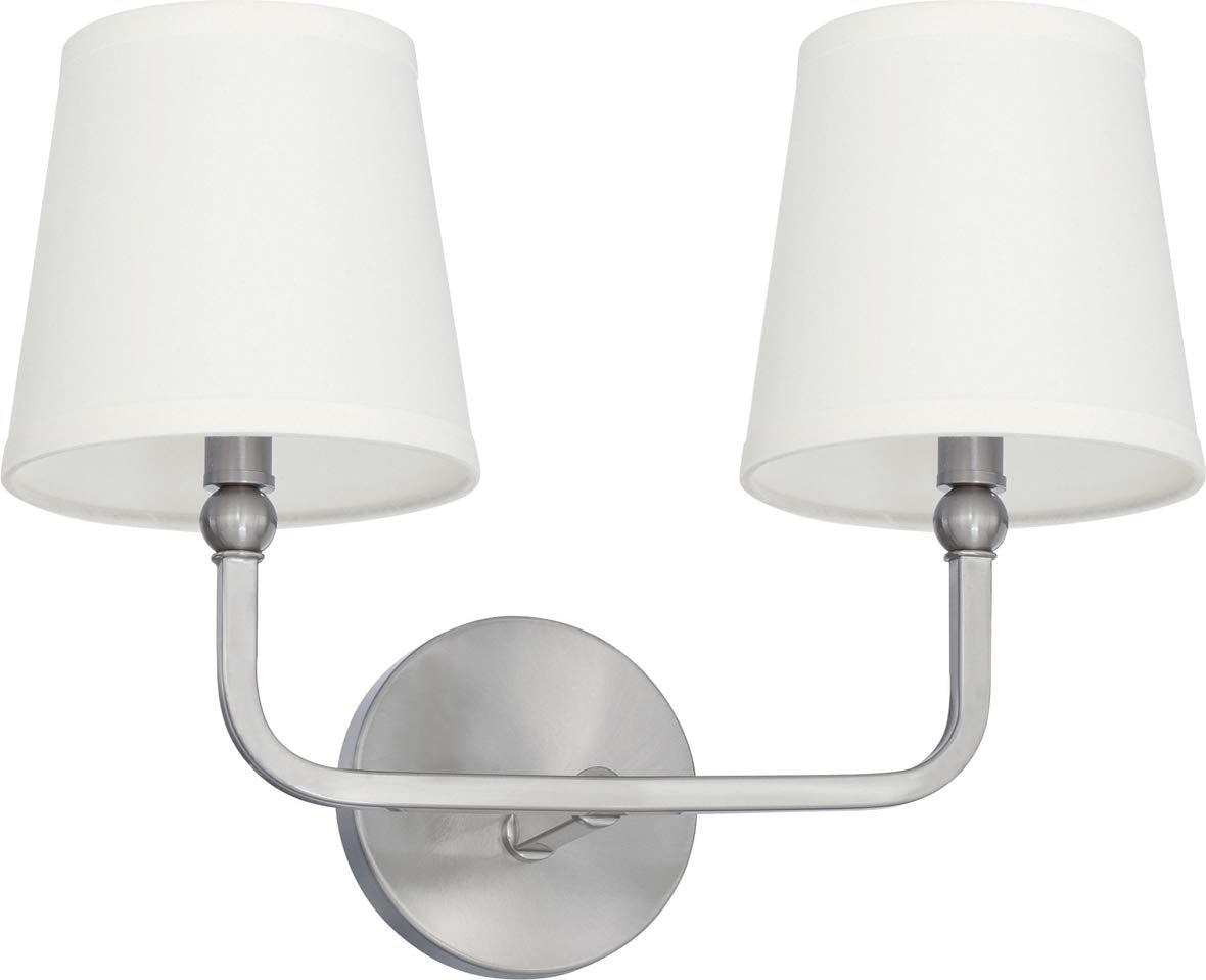Capital Lighting 2-Light Bath Vanity Wall Mount, Brushed Nickel, Fabric Stay-Straight Shades, 12in H x 16in W, Model 119321BN-674