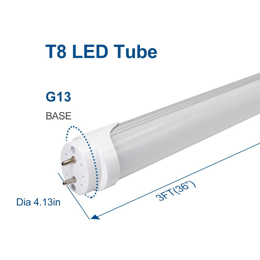 Lightingwill Led T8 Light Tube 3Ft, Warm White 3000K-3500K, Dual-End Powered Ballast Bypass, 2000Lumens 15W (32W Fluorescent Equ