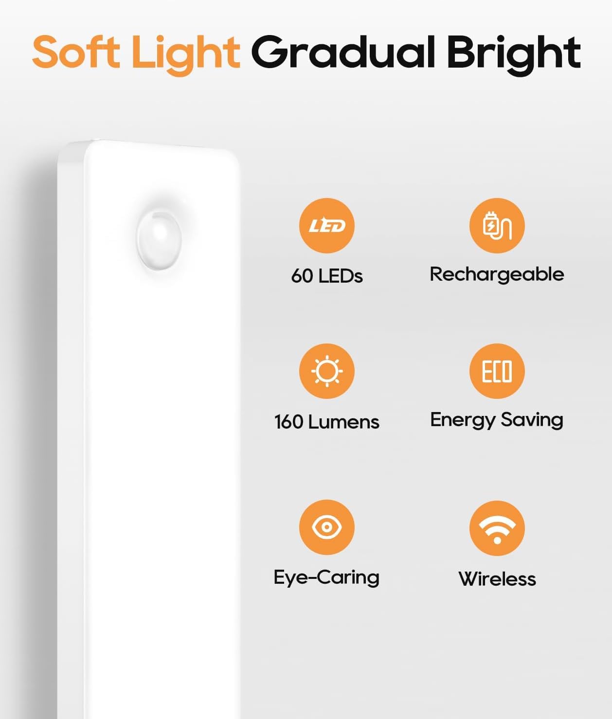 Auxoda 13 Inch Wireless LED Under Cabinet Lighting, 3000K Warm White, Motion Sensor, USB Rechargeable, Dimmable - 2-Pack