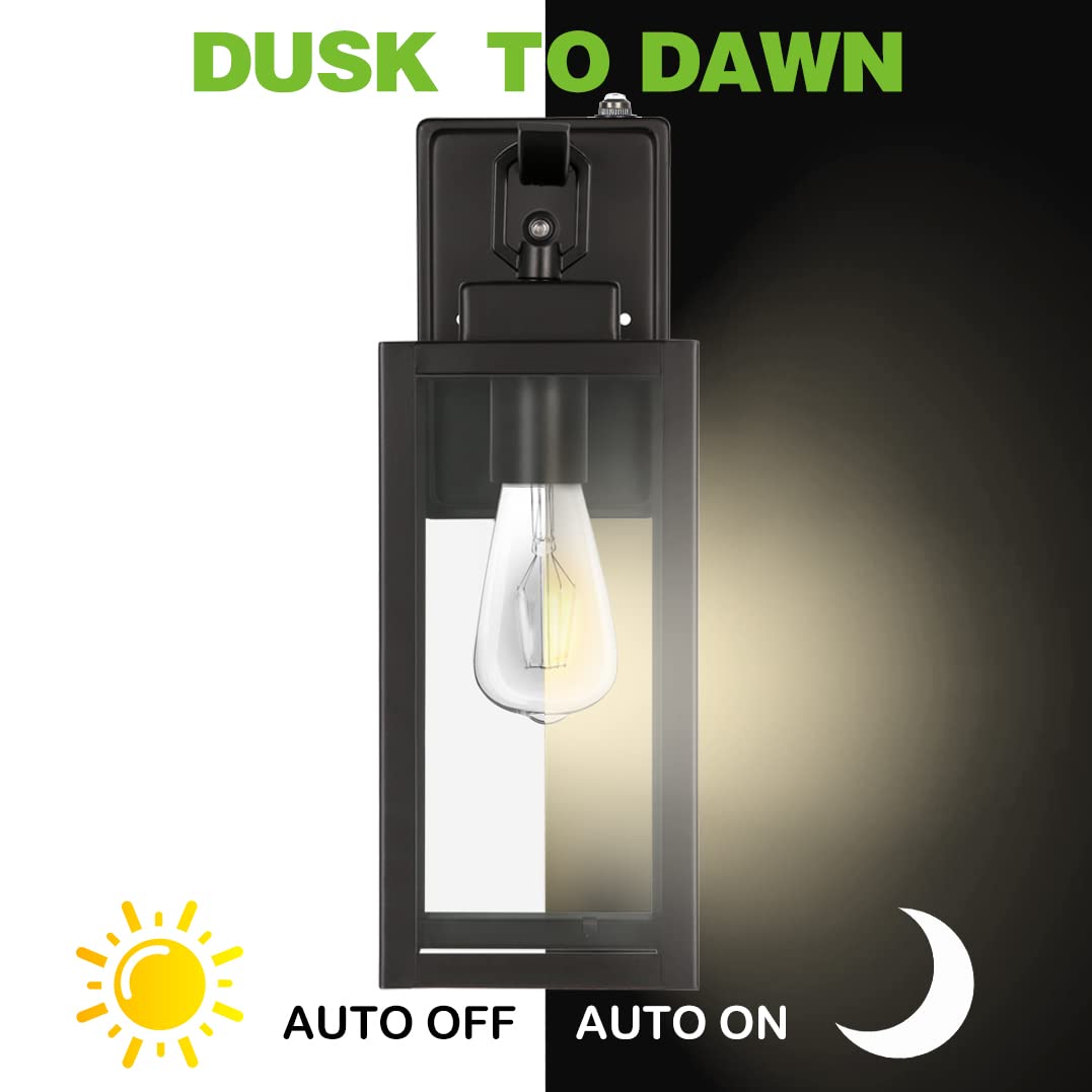 hykolity Large Size Dusk to Dawn Outdoor Wall Lanterns, 18 Inch Outdoor Wall Light Fixtures, Matte Black Porch Lights, Exterior
