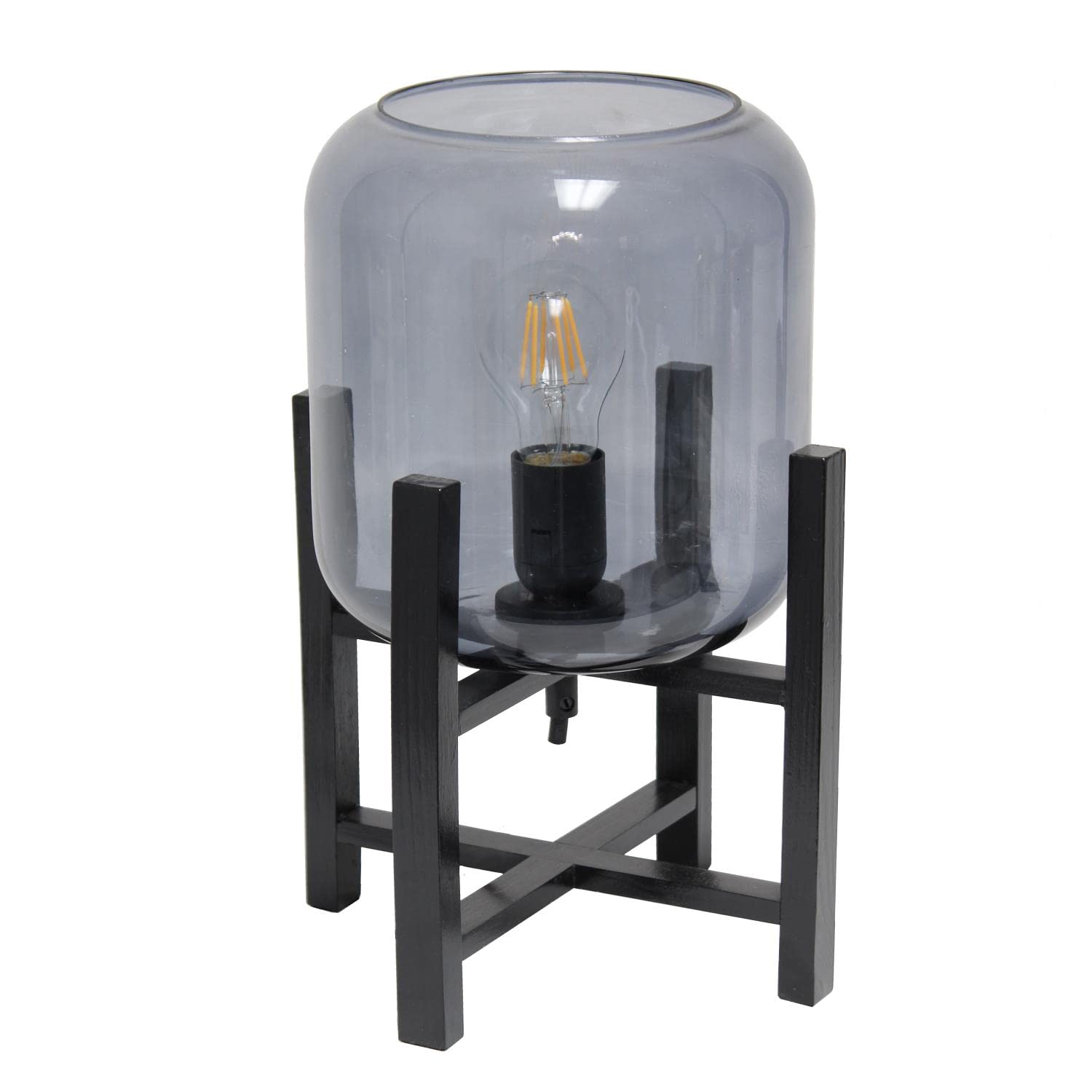 Simple Designs Lt1068-Smk Wood Mounted Glass Cylinder Shade Table Lamp, Black/Smoke
