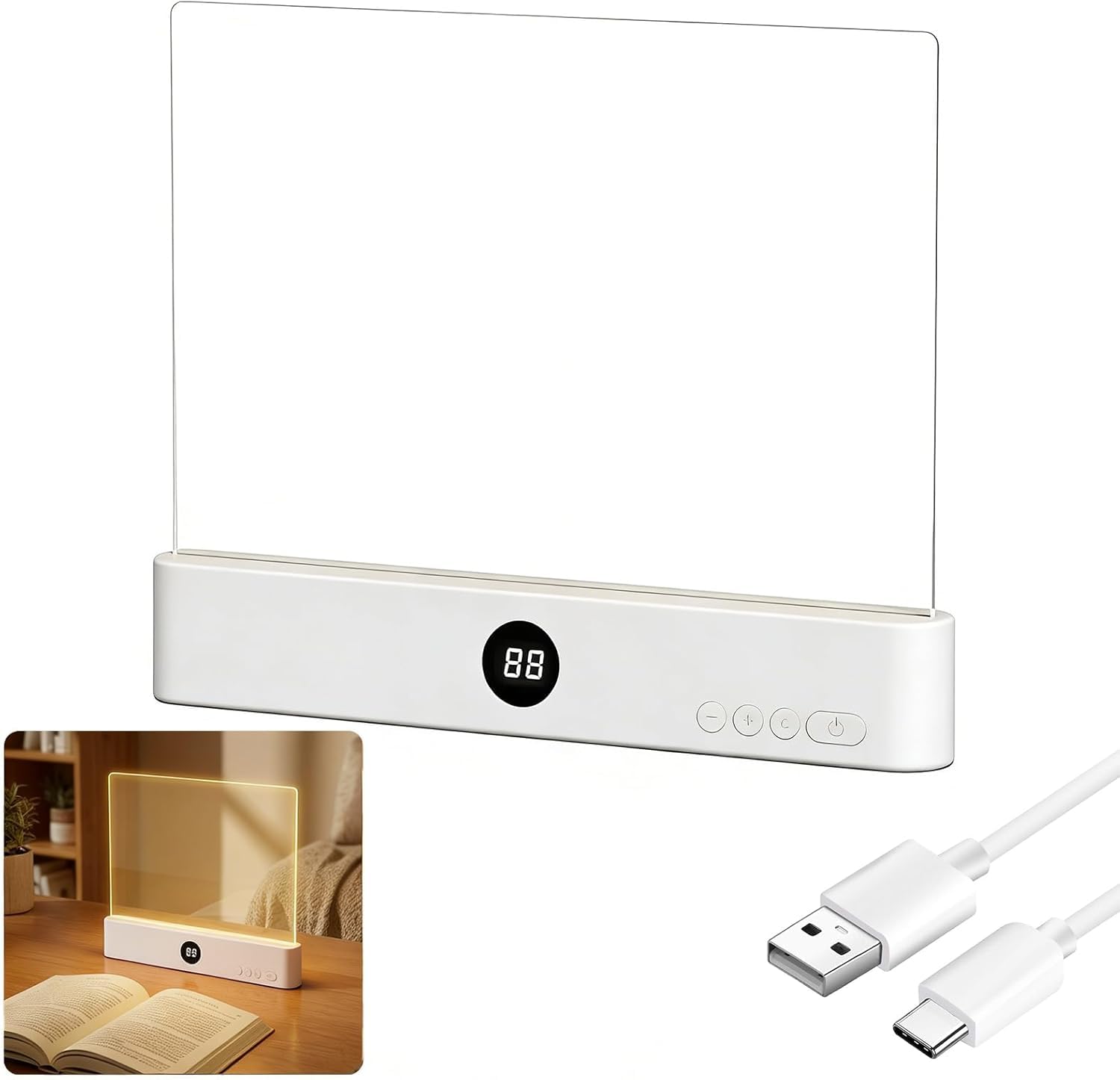 Book Light Page Illuminator - Rechargeable Clear LED Flat Book Light Transparent Night Panel Reading for Bed with 3 Colors &Time