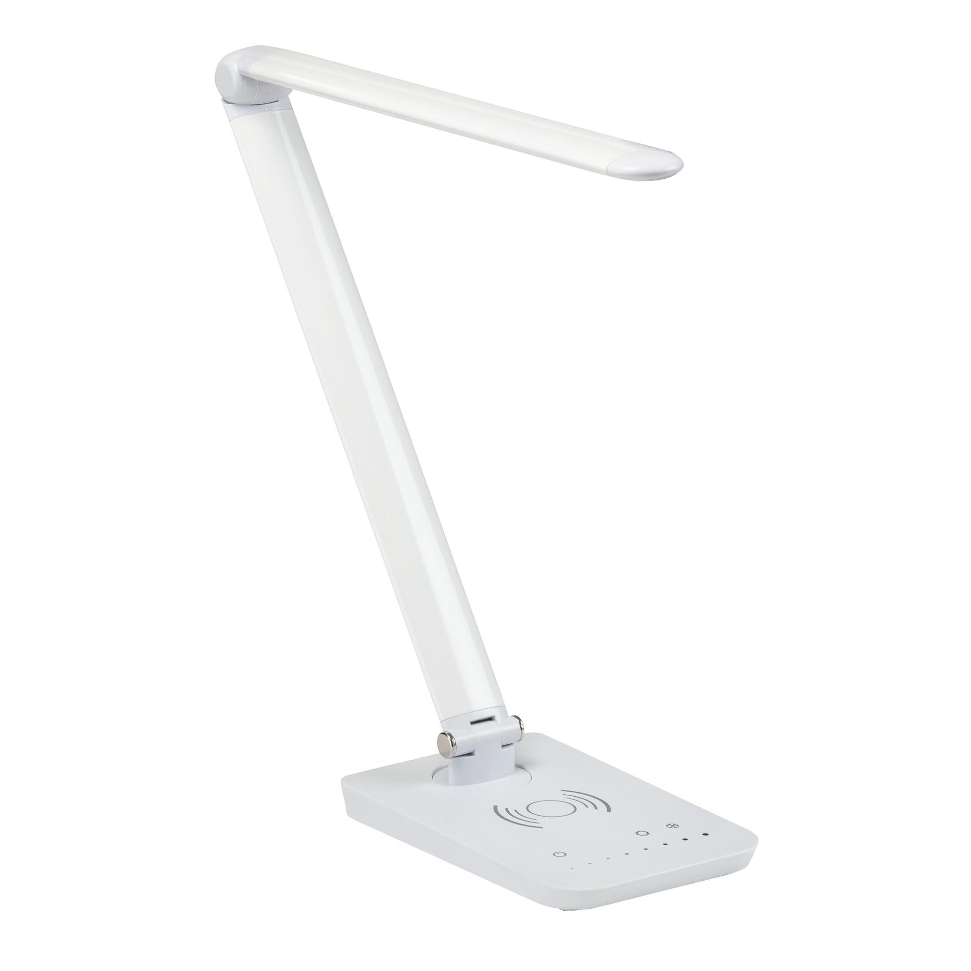 Safco LED Desk Lamp with Built-in Wireless Charging Pad, USB Port, Dimmable, Pivoting Neck, White 1009WH 16&quot;x5&quot;x16.75&quot;