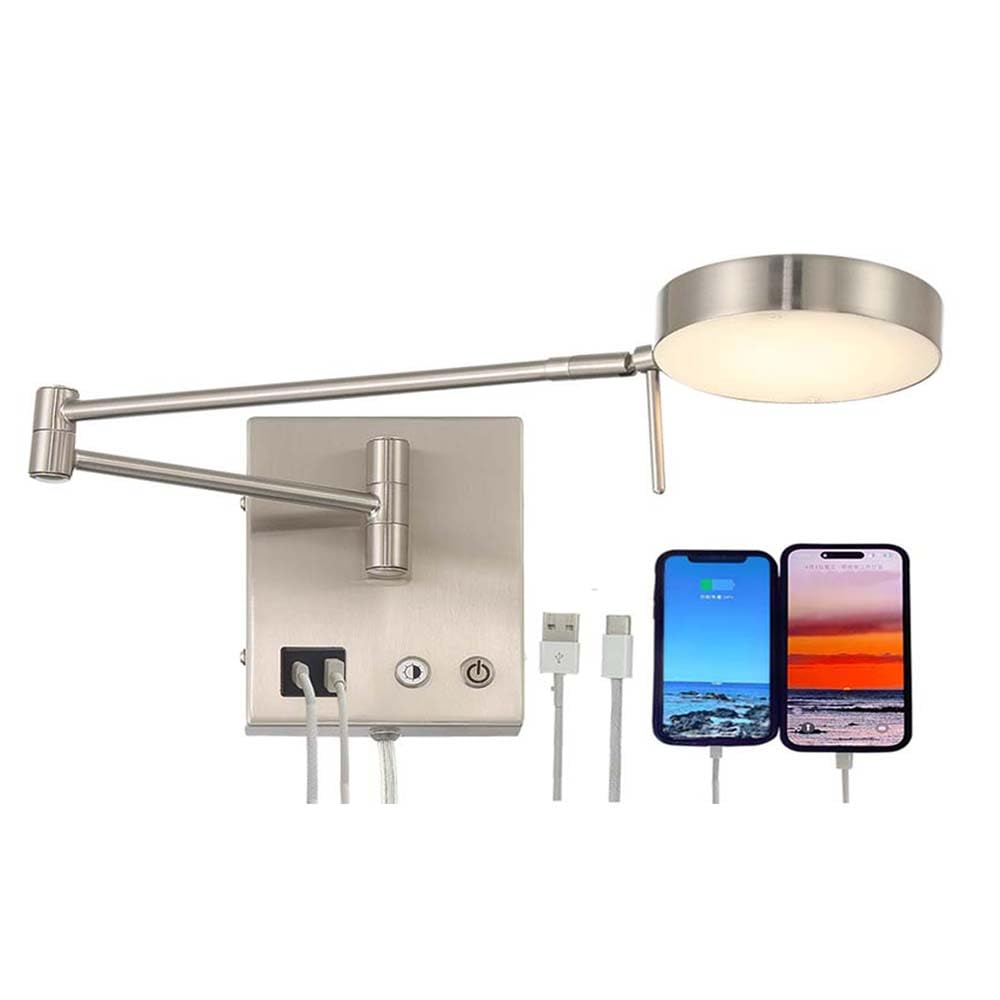 HomeFocus Swing Arm Wall Light,Bedside LED Reading Wall Light with USB Charging,Multi-Function Wall Lamp,Bedside Dimmable Wall S