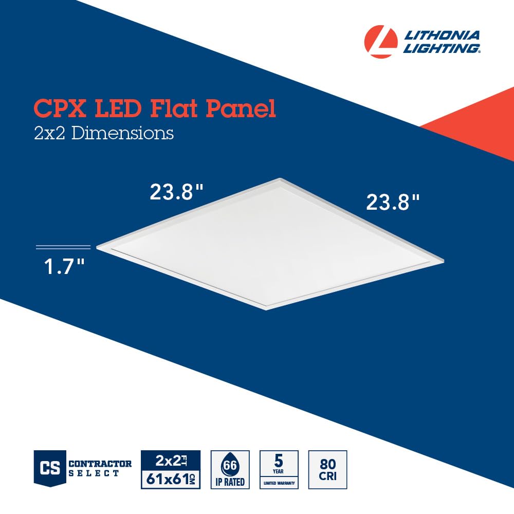 Lithonia Lighting Cpx Led Flat Panel Light, 2Ftx2Ft Led Light Panel, Ceiling Lighting Fixture, 2500/3200/4000 Adjustable Lumens,