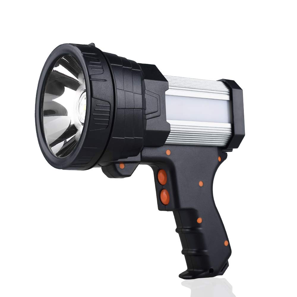 YIERBLUE Rechargeable Spotlight, 120000 Lumen LED Flashlight, 10000mAh, Silver, Model SUPTMAX