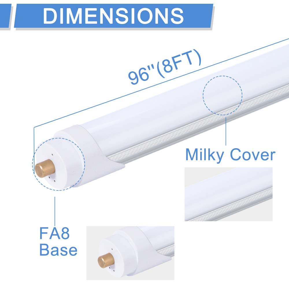 ONLYLUX 8ft LED Shop Light, 5400LM, FA8 Single Pin, Milky Cover, 12 Pack, Aluminum + PC, 6000K Fluorescent Replacement