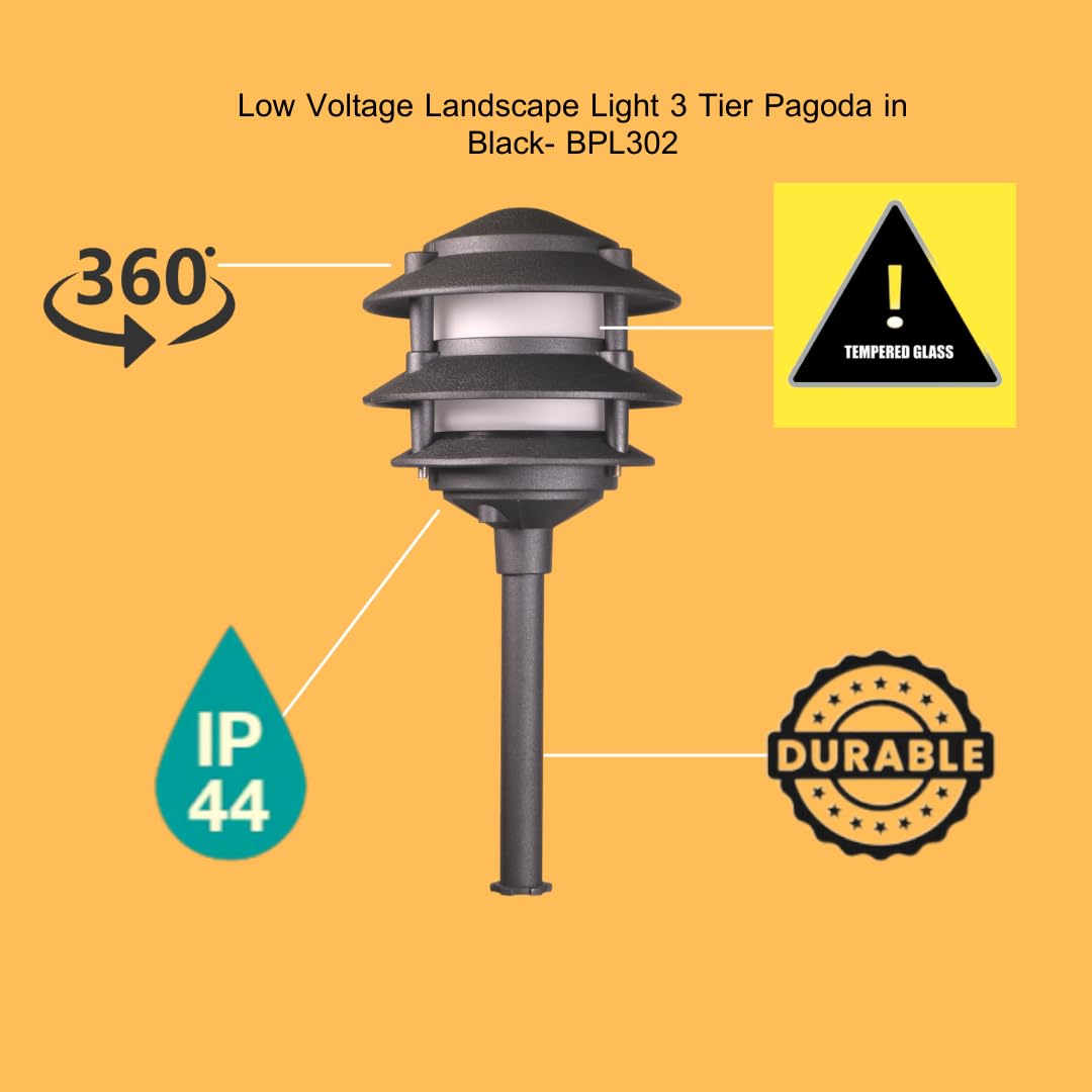 Best Pro Lighting 3W LED Pagoda Landscape Path Light - Black, Model BPL 302