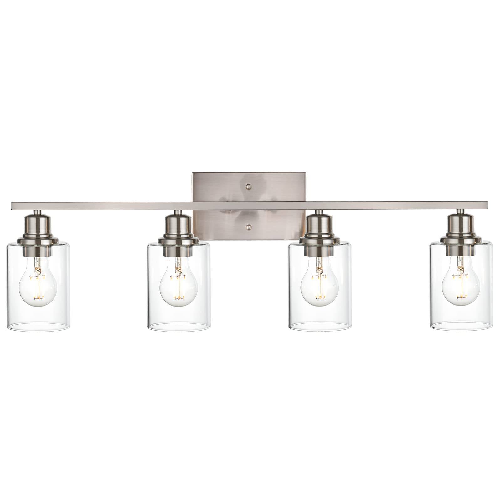 VINLUZ 4 Light Wall Sconce, Brushed Nickel, Clear Glass Shade, Metal Base, Bathroom Vanity Lighting Fixture