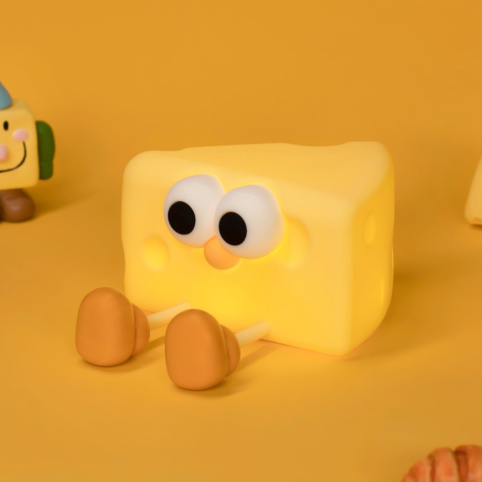Myratts LED Night Light, Dimmable Silicone Lamp, Rechargeable Touch Control, Cheese Color, Model JYNL-001