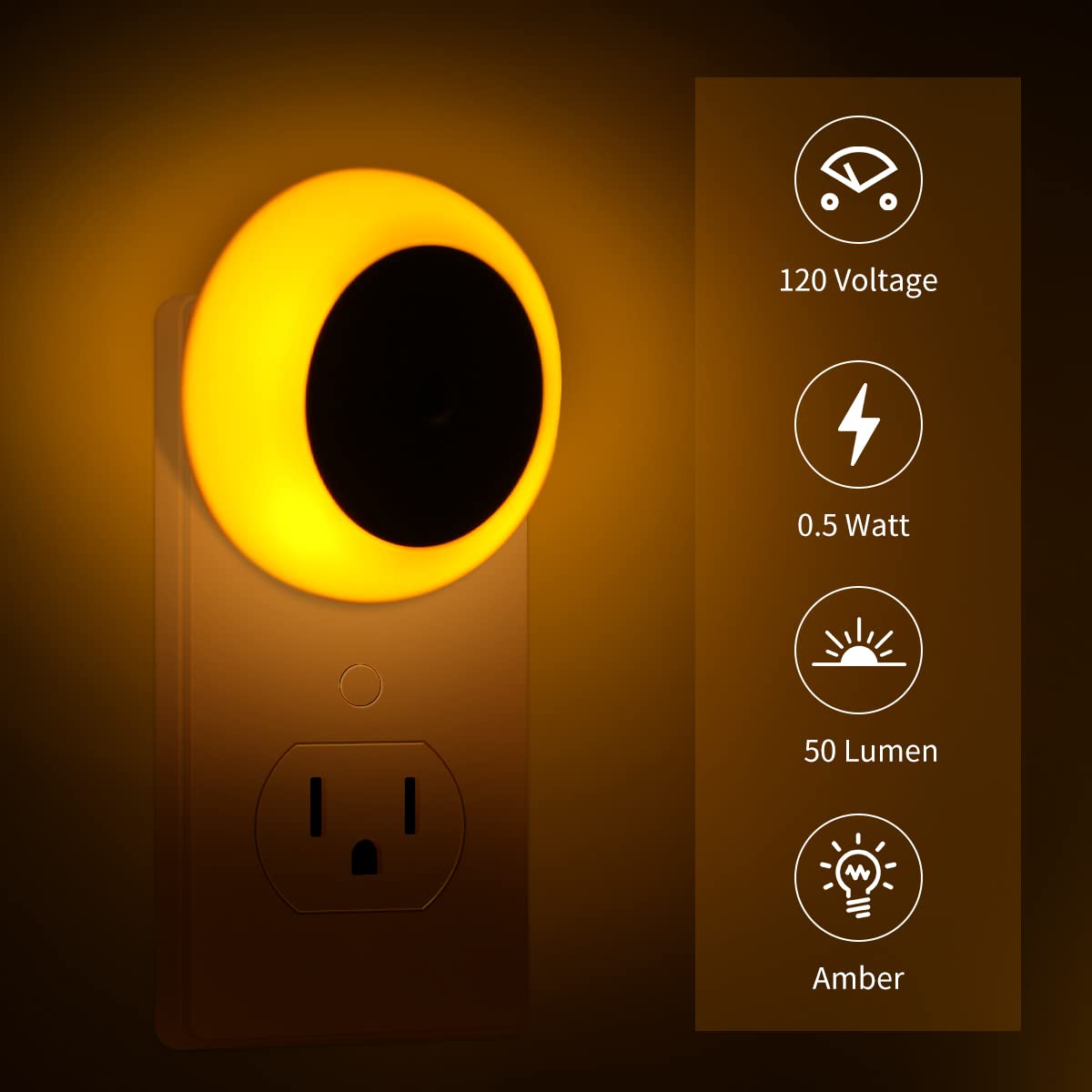 KINUR Amber LED Night Lights - 6 Pack with Dusk to Dawn Sensors for Kids Room, Bedroom, Bathroom, Nursery, Hallway - Model GB608
