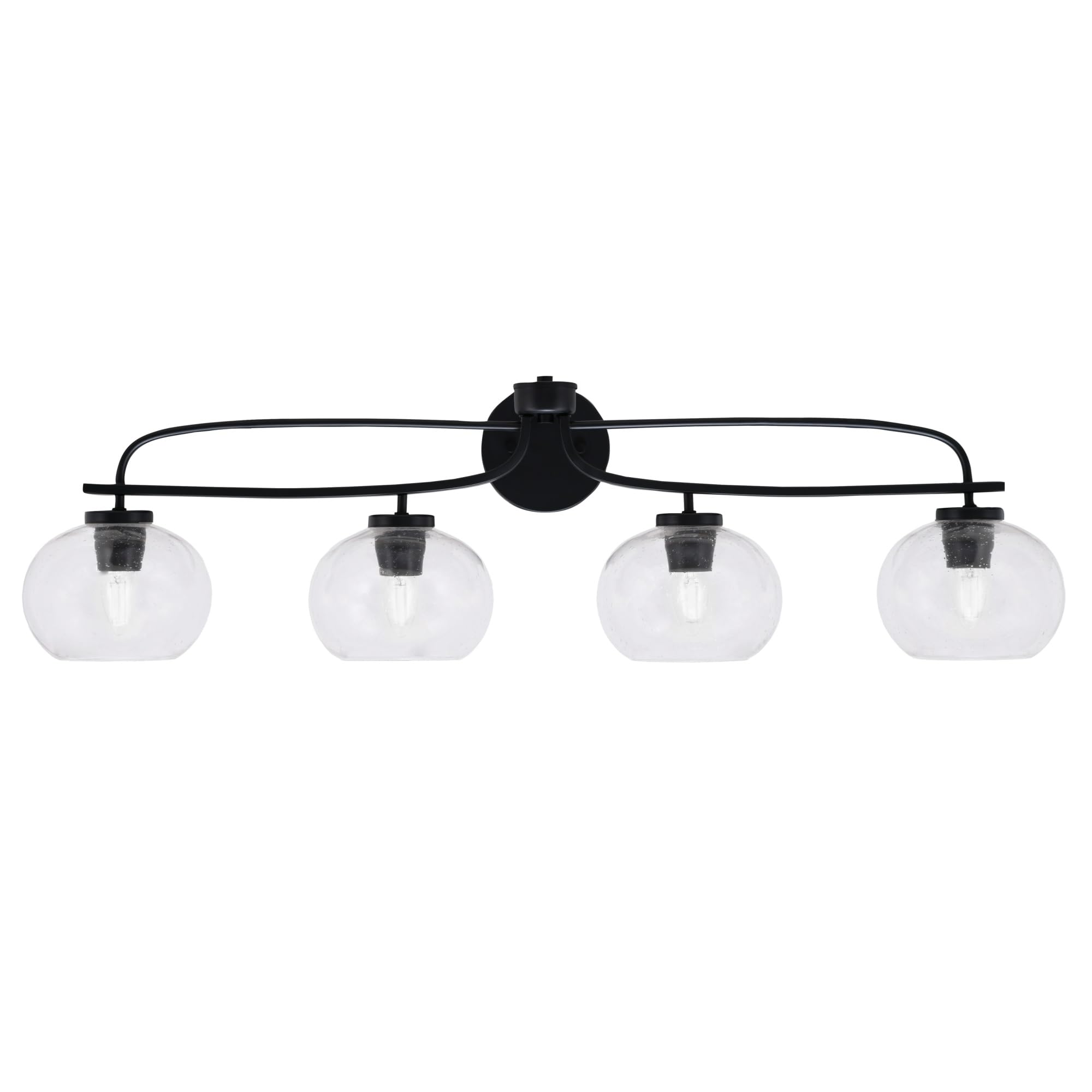 Cavella 4 Light Bath Bar Shown In Matte Black Finish With 7" Clear Bubble Glass