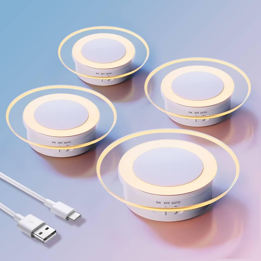 Artin-X 4 Pack Magnetic Motion Sensor Night Light With Stick-On Base, Cruise Rechargeable Battery Powered Cordless Glow Light, I