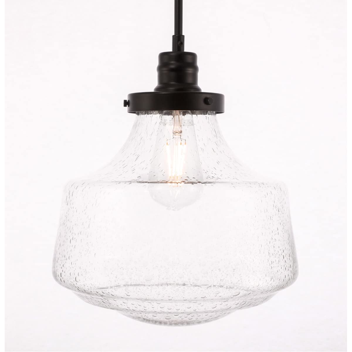 Elegant Lighting Living District Lyle 1-Light Metal Pendant in Black and Clear Seeded