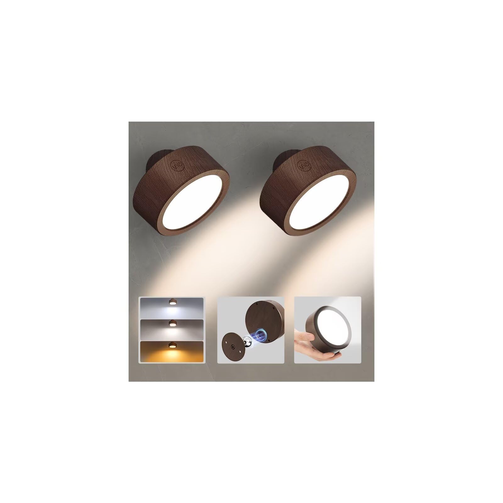 EZVALO LED Wall Mounted Lights, 3 Color Temps, Remote & Touch Control, 2 Pack, Black Walnut, Model EZL2404A