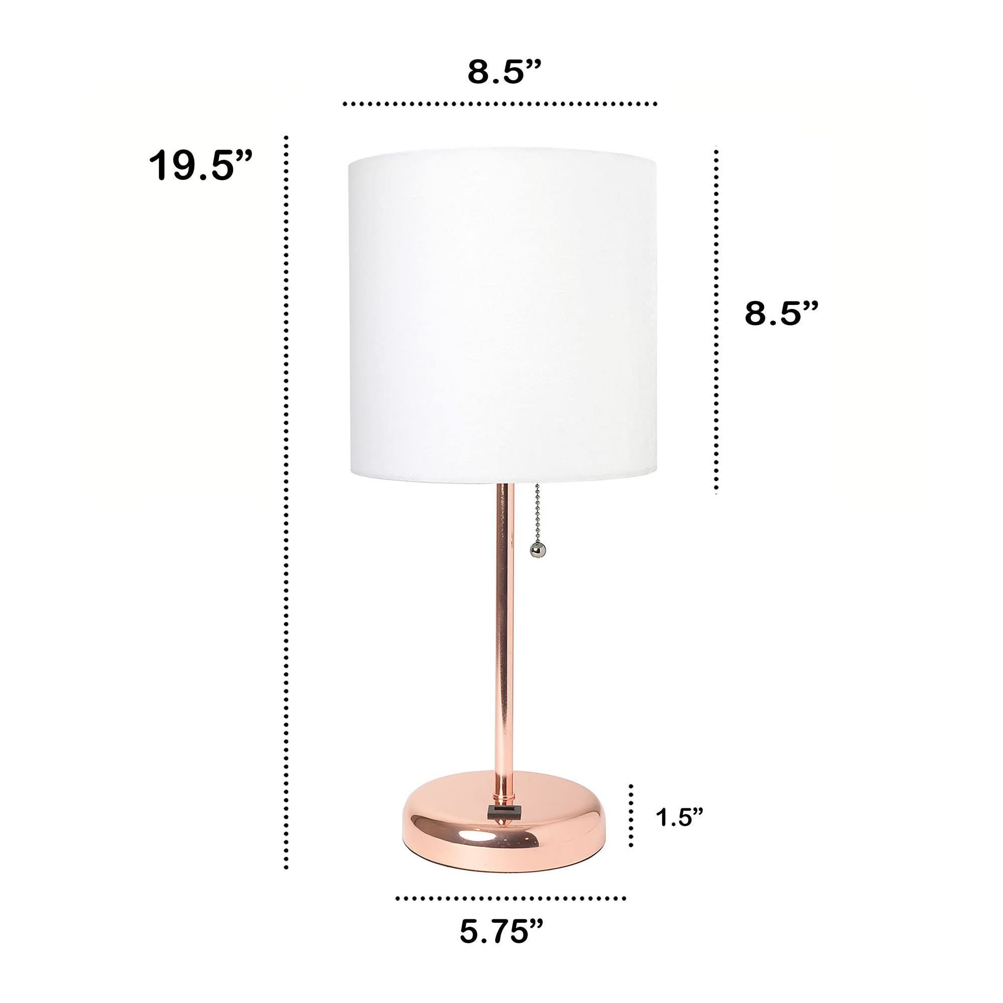 Creekwood Home Rose Gold Metal Table Lamp With Usb Port & White Drum Shade - 19.5&quot;